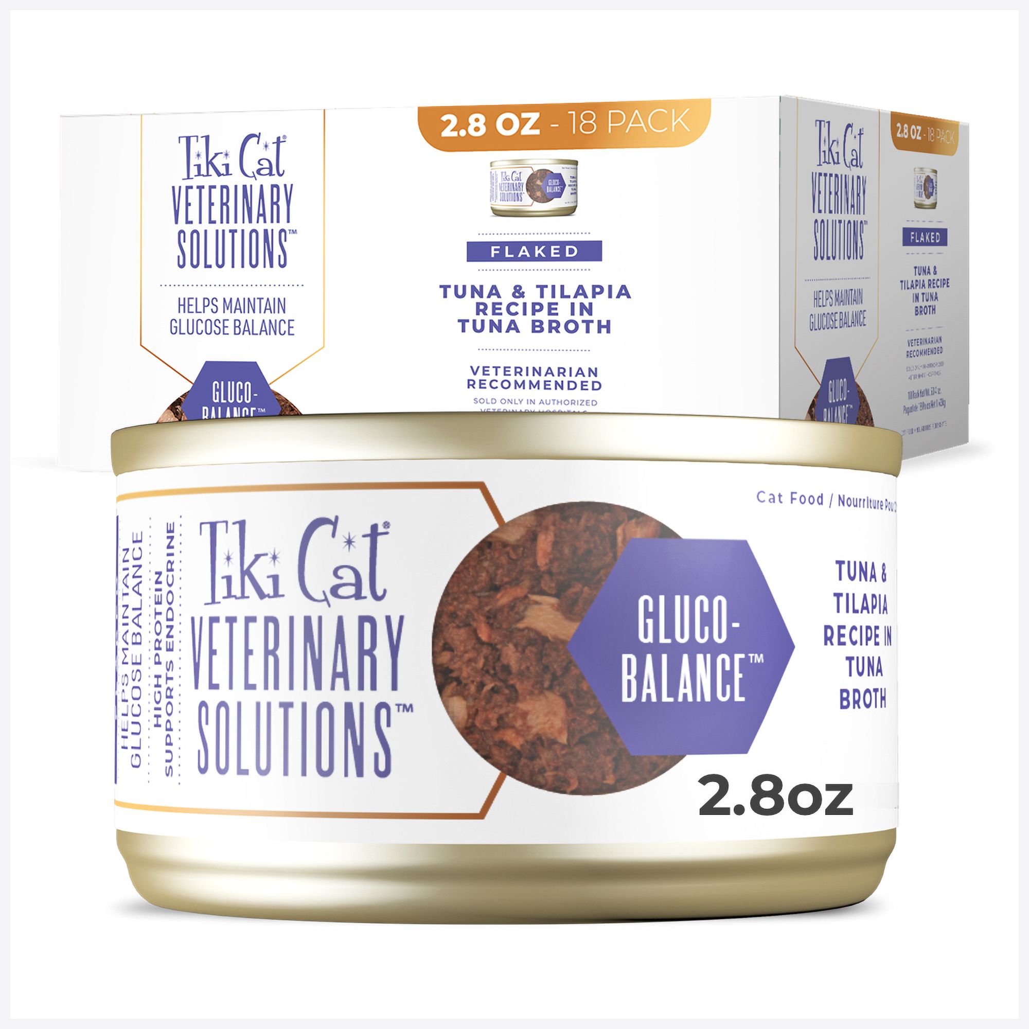 Tiki Cat Veterinary Solutions Gluco-Balance Wet Cat Food - Tuna & Tilapia in Tuna Broth, Flaked by Tiki Cat