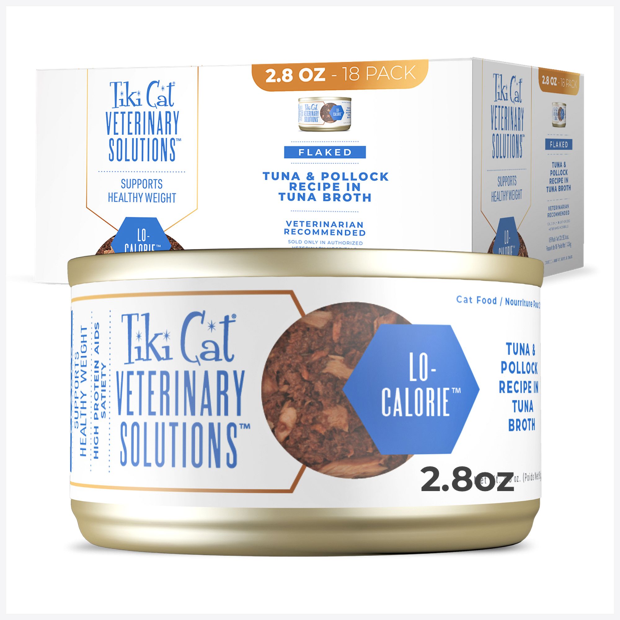 Tiki Cat Veterinary Solutions LO-Calorie Wet Cat Food - Tuna & Pollock in Tuna Broth, Flaked by Tiki Cat