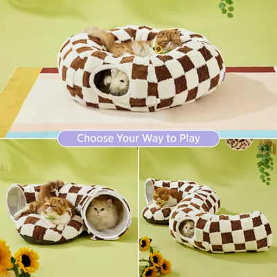 Product Lesure® Cat Tunnel Bed for Indoor Cats, Checkerboard