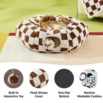 Product Lesure® Cat Tunnel Bed for Indoor Cats, Checkerboard