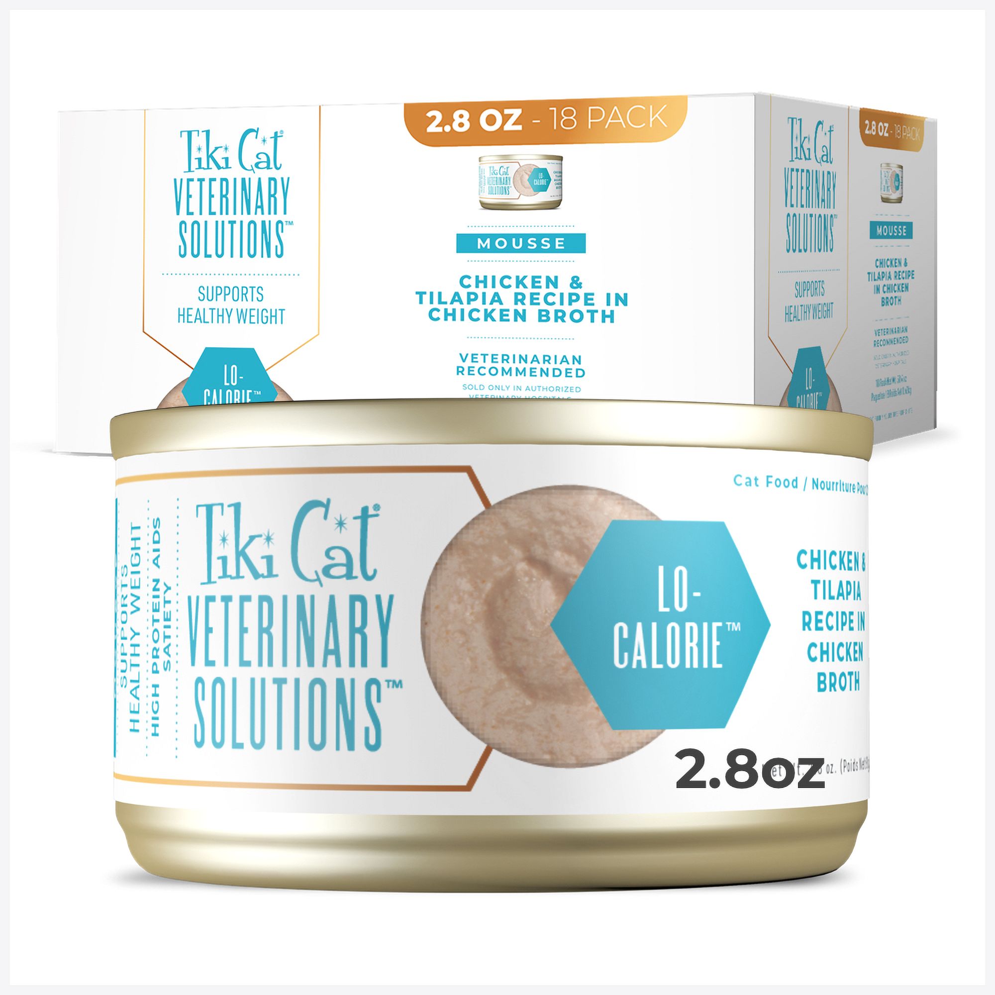 Tiki Cat Veterinary Solution LO-Calorie Wet Cat Food - Chicken & Tilapia in Chicken Broth, Mousse by Tiki Cat