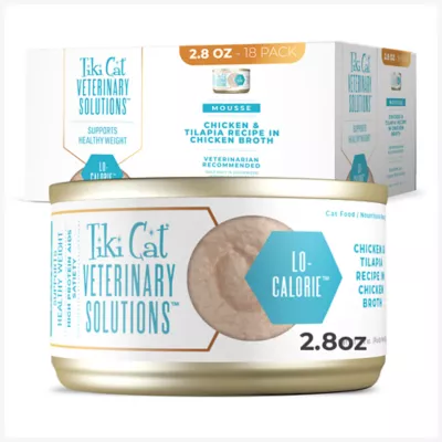 Tiki Cat Veterinary Solution LO-Calorie Wet Cat Food - Chicken & Tilapia in Chicken Broth, Mousse - Image 1