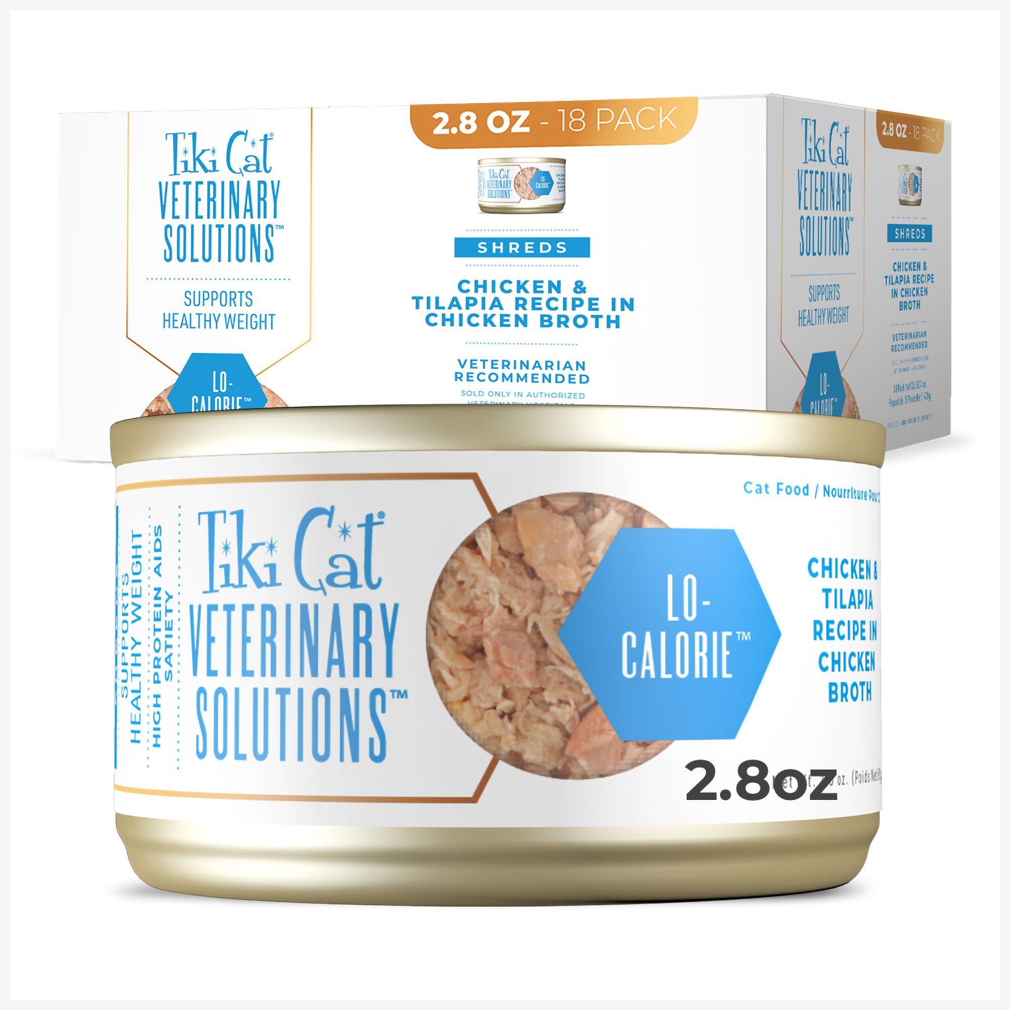 Tiki Cat Veterinary Solutions LO-Calorie Wet Cat Food - Chicken & Tilapia in Chicken Broth, Shreds by Tiki Cat