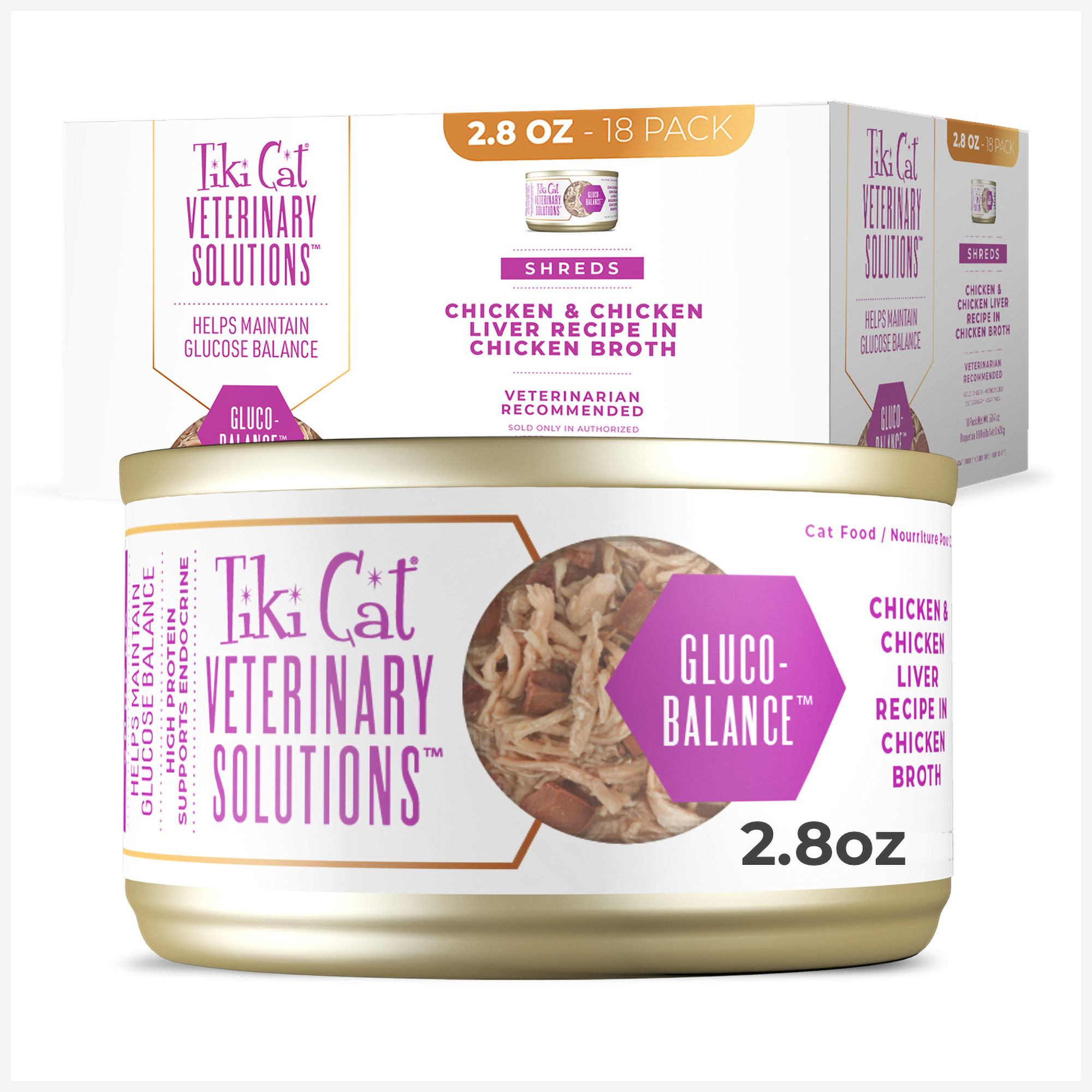 Tiki Cat Veterinary Solutions Gluco-Balance Wet Cat Food - Chicken & Chicken Liver, Shreds by Tiki Cat