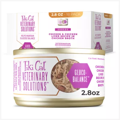 Tiki Cat Veterinary Solutions Gluco-Balance Wet Cat Food - Chicken & Chicken Liver, Shreds - Image 1