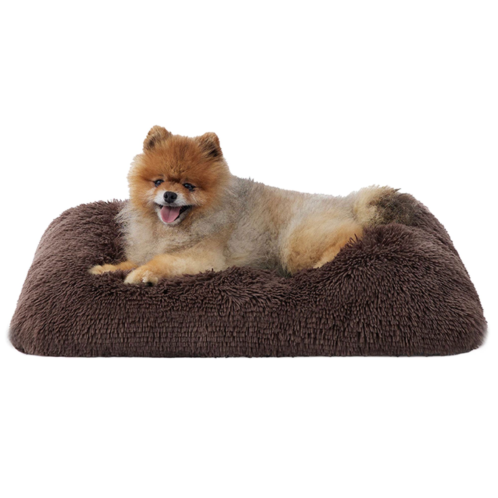 Left Pine Plush Dog Bed Mat For Small Dogs - Gusseted Tan Spotted Mat, Machine Washable, 24"x18"