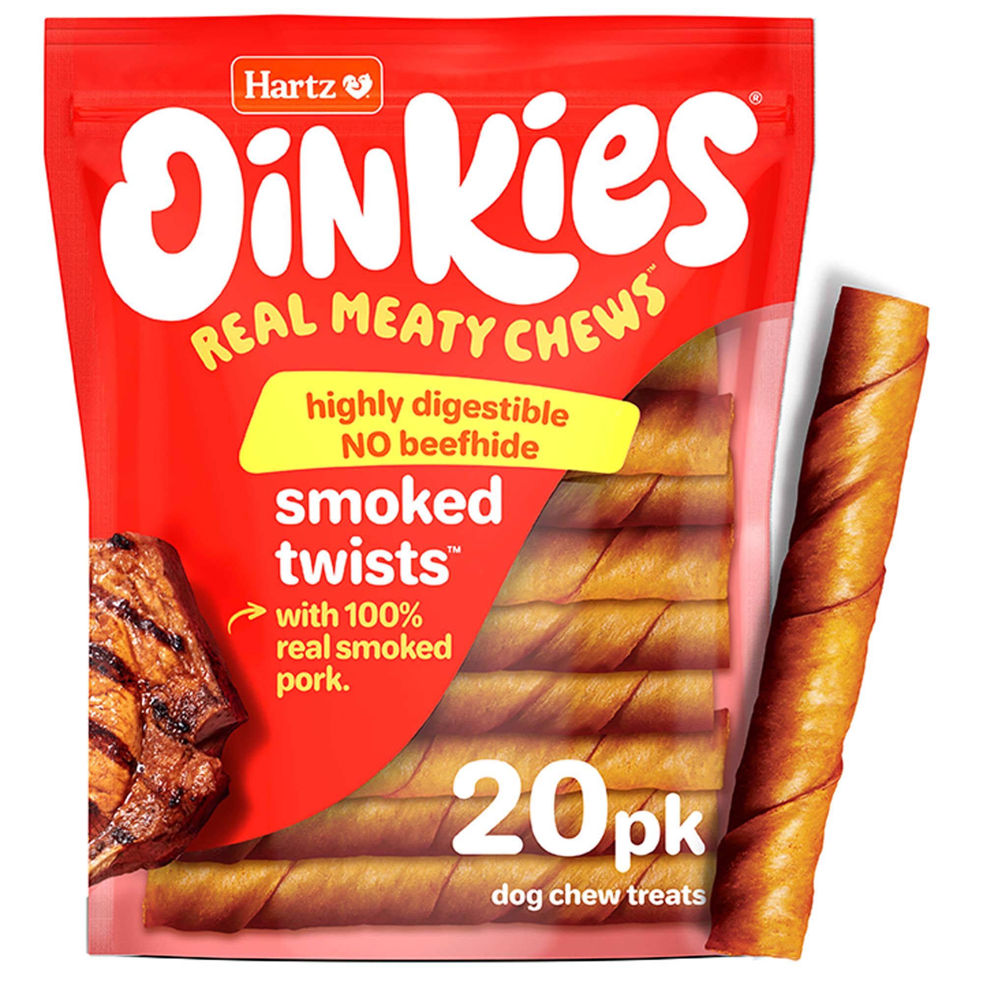 Hartz Oinkies Smoked Twists Rawhide-Free All Life Stages Dog Chews - Smoked Pork 20 ct 40 oz by Hartz