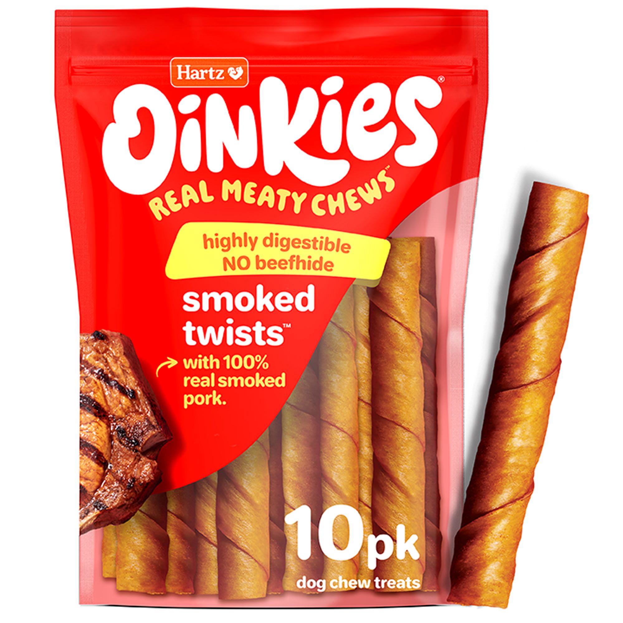Hartz Oinkies Smoked Twists Rawhide-Free All Life Stages Dog Treats - Smoked Pork 10 ct 20 OZ by Hartz