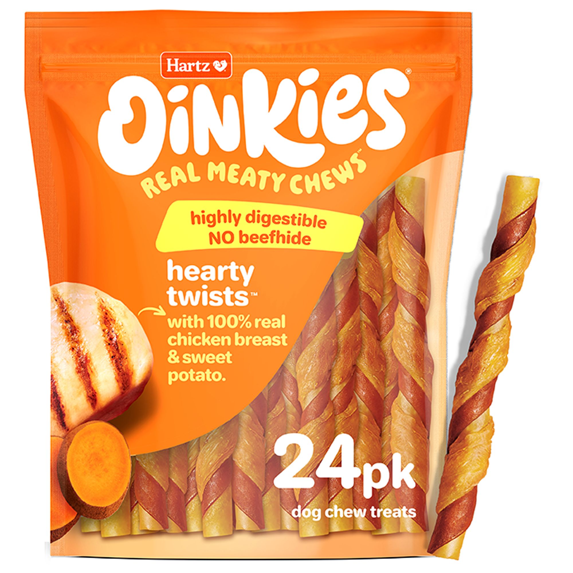 Hartz Oinkies Hearty Twists Rawhide-Free All Life Stages Dog Chew - Chicken & Sweet Potato 24 ct by Hartz