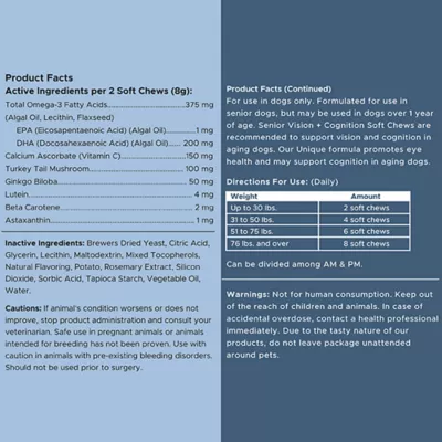 Chew + Heal Senior Dog Advanced Vision & Cognition Supplement Soft Chews, Made in USA, 60ct, 120ct - Image 5