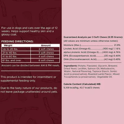 Product Chew + Heal Savory Lamb Flavored Omega Skin + Coat Supplement for Dogs