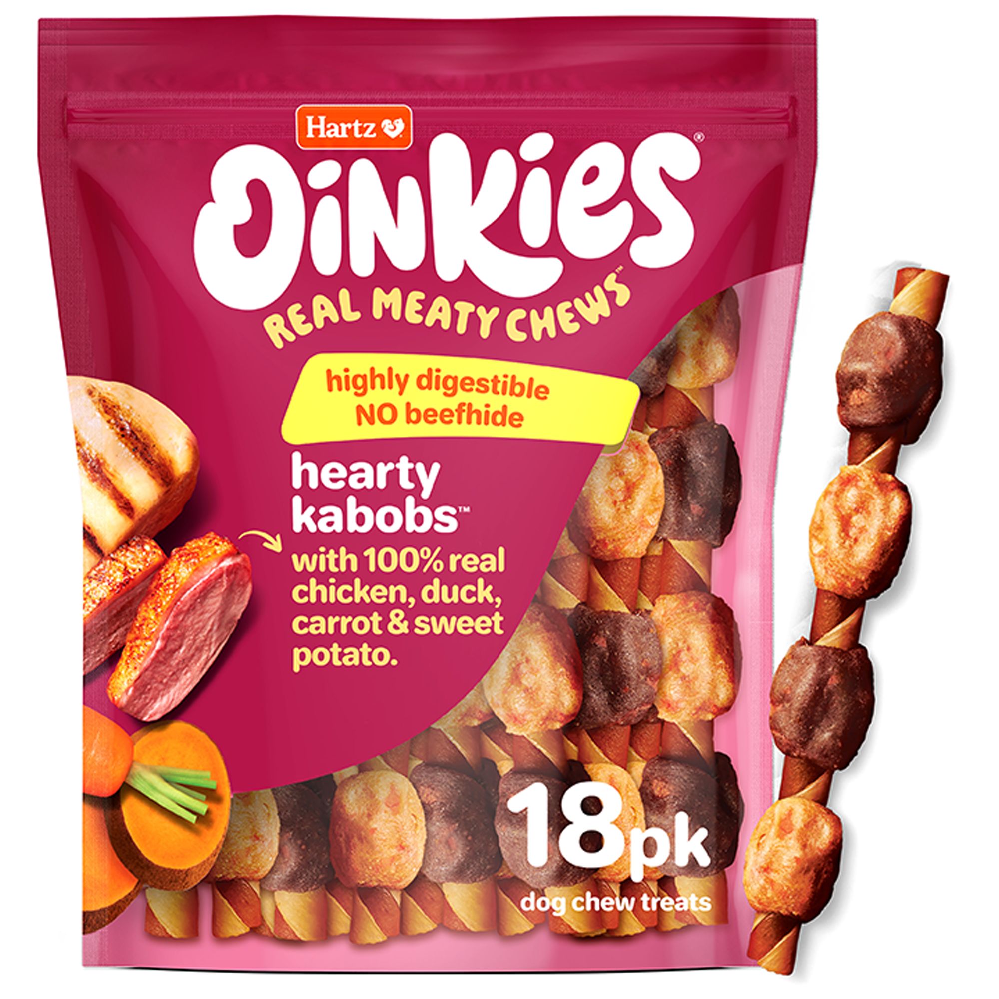 Hartz Oinkies Hearty Kabobs Rawhide-Free All Life Stages Dog Chew - Chicken & Duck 18 ct 9 oz by Hartz