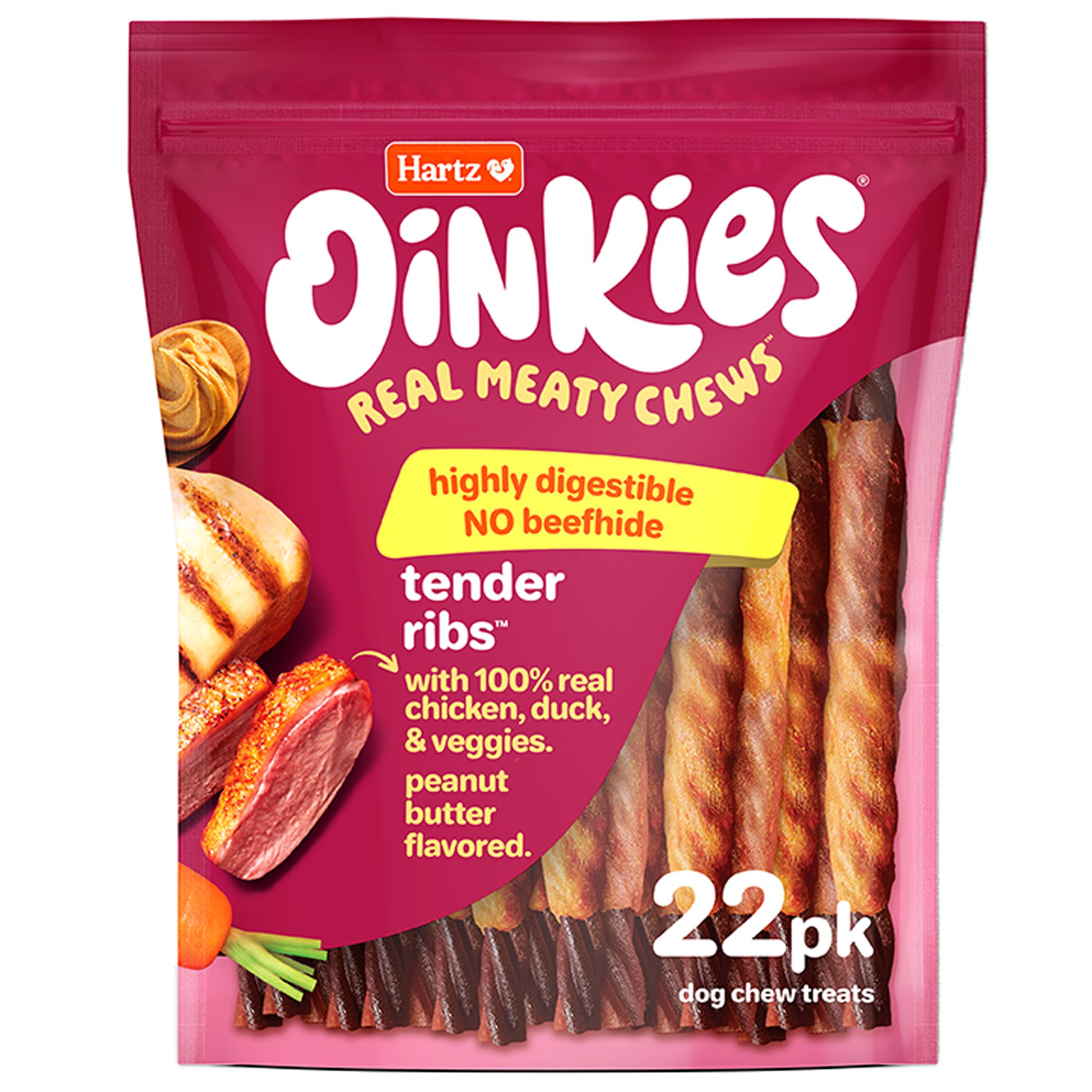 Hartz Oinkies Tender Ribs Rawhide-Free All Life Stages Dog Chew - Chicken & Duck 22 ct 9 oz by Hartz