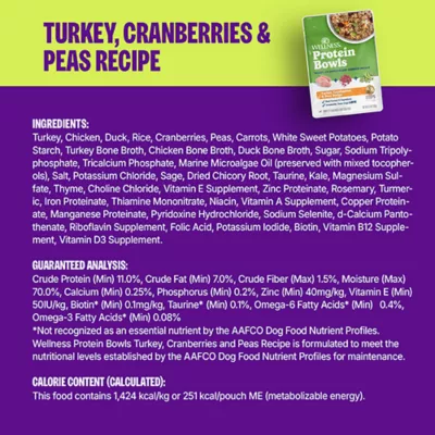 Product Wellness Protein Bowls Slow Cooked Adult Wet Dog Food - Turkey, Cranberries, Peas