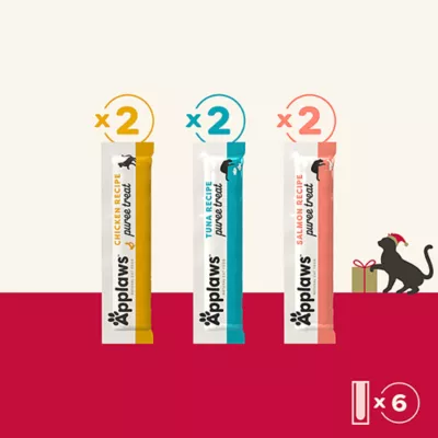 Product Applaws Cat Treats - Puree, Holiday, Variety Pack, 6 Count, 3 OZ