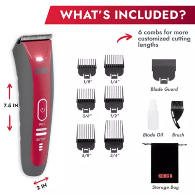 KONG 2-Speed Cordless Dog Grooming Clipper Kit, Low Vibration Motor, Includes 6 Combs, Grey/Red - Image 5