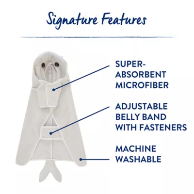 Top Paw® Shark Hooded Dog Towel - Adjustable Belly Band - Super-Absorbent - Gray - Image 2