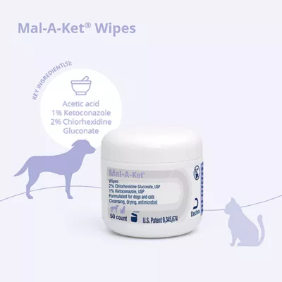 Product Dechra, Mal-A-Ket Skin Health Wipes for Dogs & Cats, 50 Count