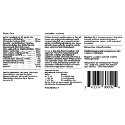 Product Dechra, Phycox HypoAllergenic Small Bites for Dogs, Hip & Joint Supplement, 120 Count