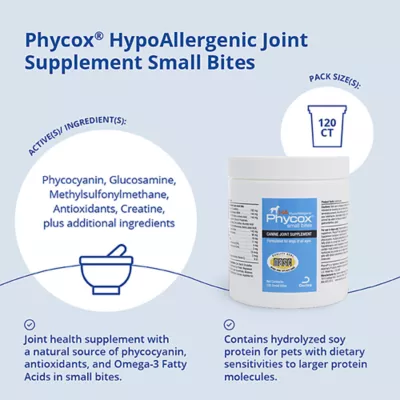 Product Dechra, Phycox HypoAllergenic Small Bites for Dogs, Hip & Joint Supplement, 120 Count