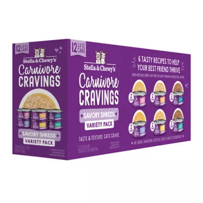 Stella & Chewy's Carnivore Cravings Cat Wet Food - Grain Free, Savory Shreds, Variety Pack, 12 Ct - Image 1