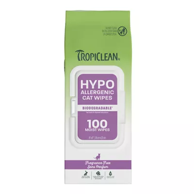 TropiClean Hypoallergenic Wipes for Cats -Hypoallergenic- Kitten Safe - Unscented - 100 Count - Image 1
