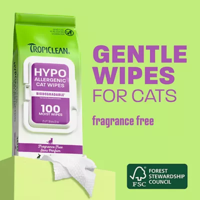 TropiClean Hypoallergenic Wipes for Cats -Hypoallergenic- Kitten Safe - Unscented - 100 Count - Image 2