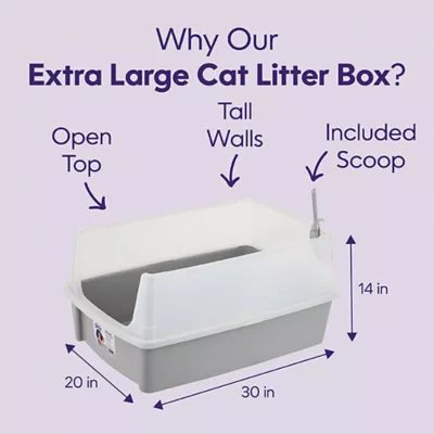 Product Litter Genie, XX-Large Cat Litter Box Open Top with Scoop, Gray