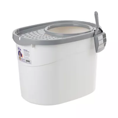 Product Litter Genie, Top Entry Enclosed Cat Litter Box with Scoop, White/Gray