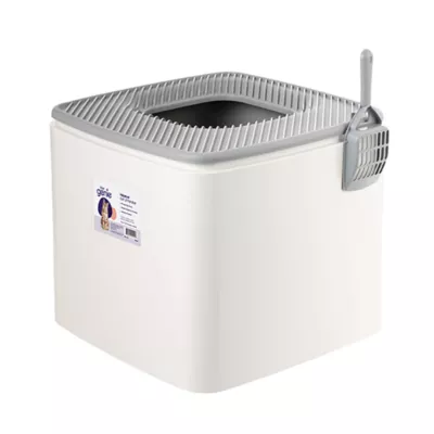 Product Litter Genie, Premium Top Entry Cat Litter Box with Scoop, White/Gray