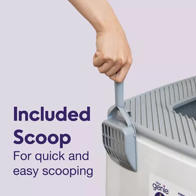 Product Litter Genie, Premium Top Entry Cat Litter Box with Scoop, White/Gray