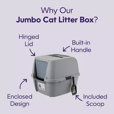 Product Litter Genie, Large Portable Enclosed Cat Litter Box with Scoop & Handle, Gray/Black