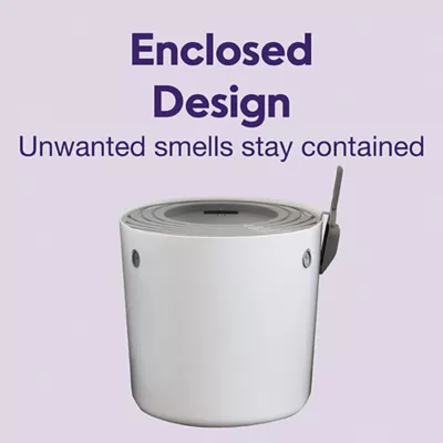 Product Litter Genie, Round Top Entry Cat Litter Box with Scoop, White/Gray