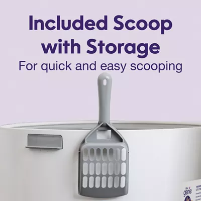 Product Litter Genie, Round Top Entry Cat Litter Box with Scoop, White/Gray