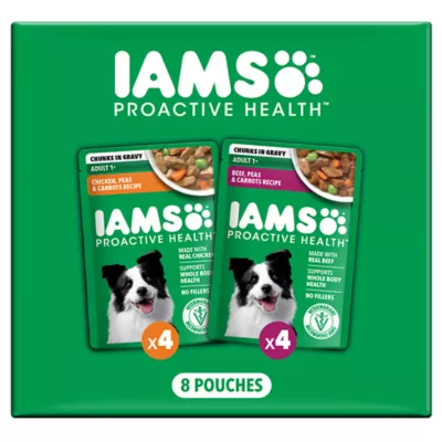 Iams Adult Wet Dog Food Pouches - Chicken & Beef Variety Pack 8 ct - Image 1