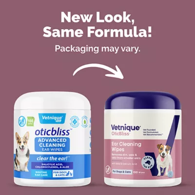 Product Vetnique's OticBliss Dog & Cat Ear Cleaning Wipes for Dirt & Wax Removal, 100 Count