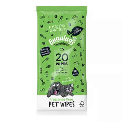 BUGALUGS Fragrance Free Pet Wipes for Full Body, Bum & Paws - For Dog & Cat - 20 Count - Image 1