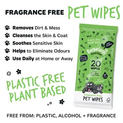 BUGALUGS Fragrance Free Pet Wipes for Full Body, Bum & Paws - For Dog & Cat - 20 Count - Image 2