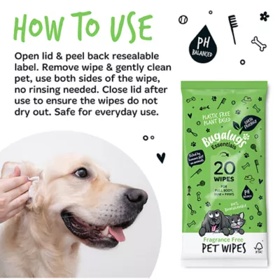 BUGALUGS Fragrance Free Pet Wipes for Full Body, Bum & Paws - For Dog & Cat - 20 Count - Image 3