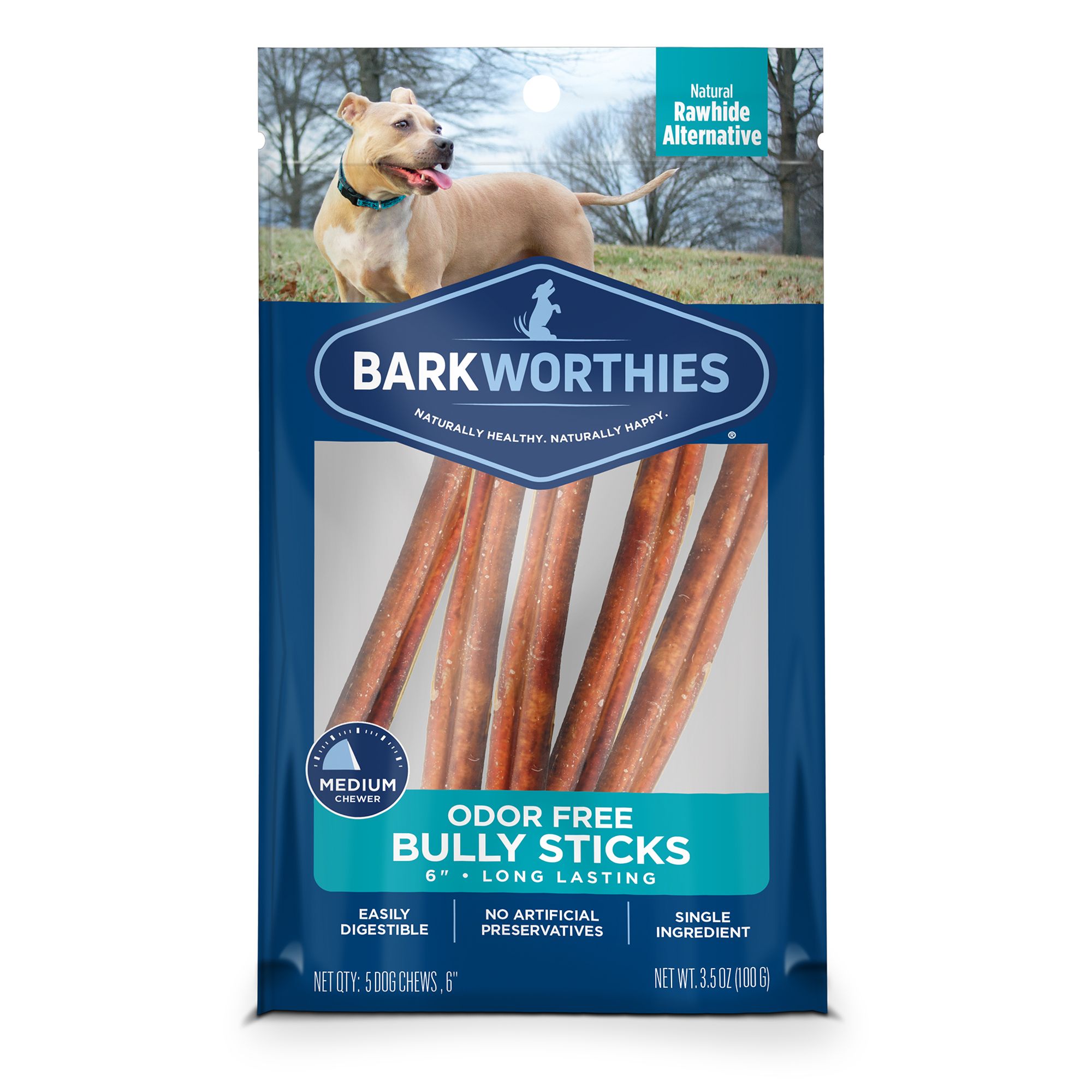 Barkworthies Odor Free Long Lasting Bully Stick Dog Chews 6" - 5 Count by Barkworthies