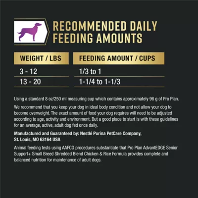 Purina Pro Plan AdvantEDGE Senior Support Plus Small Breed Shredded Chicken Formula Dry Dog Food - Image 7