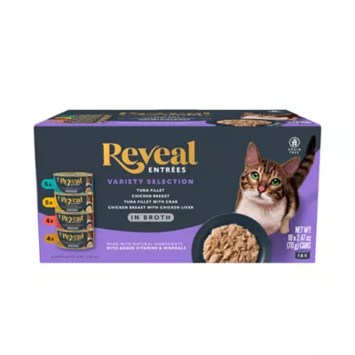 Reveal Entrees Adult Wet Cat Food In Broth - Grain Free, 2.47 OZ, 18 Count, Variety Pack - Image 1