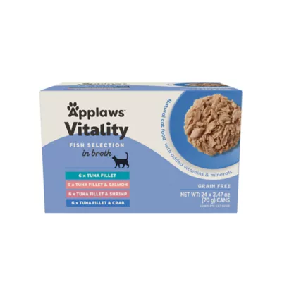 Applaws Vitality Adult Cat Wet Food - Fish Selection in Broth, 24 Count, Variety Pack - Image 1