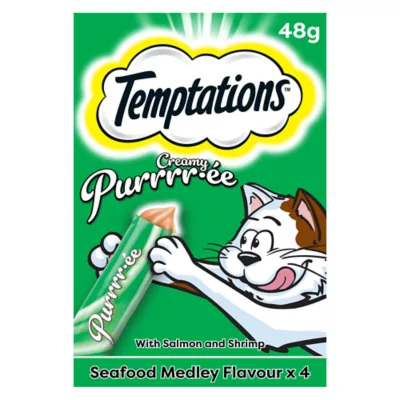 Temptations Creamy Puree Adult Lickable Cat Treat - Salmon & Shrimp - Image 1