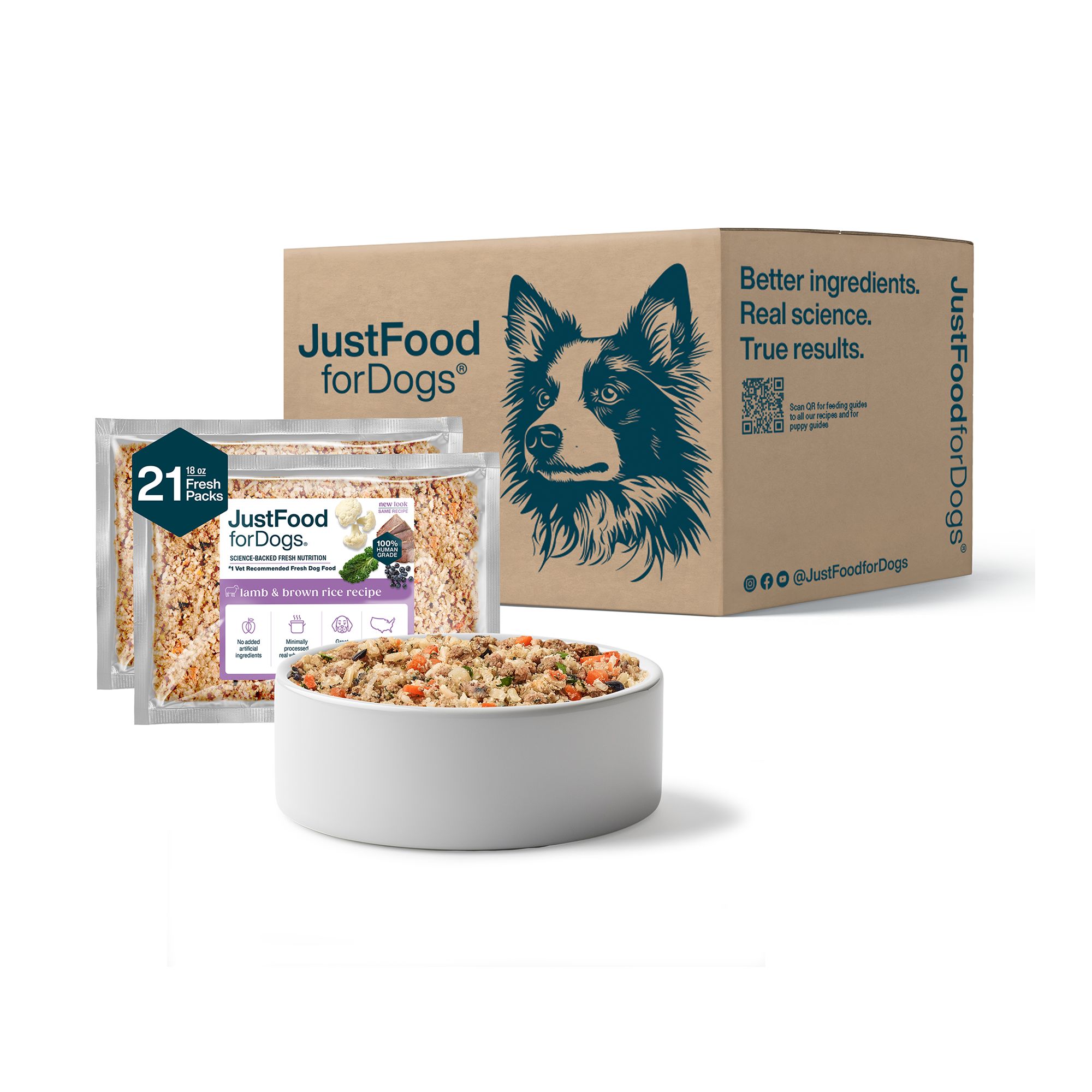 JustFoodForDogs Adult Frozen Dog Food - Lamb & Brown Rice