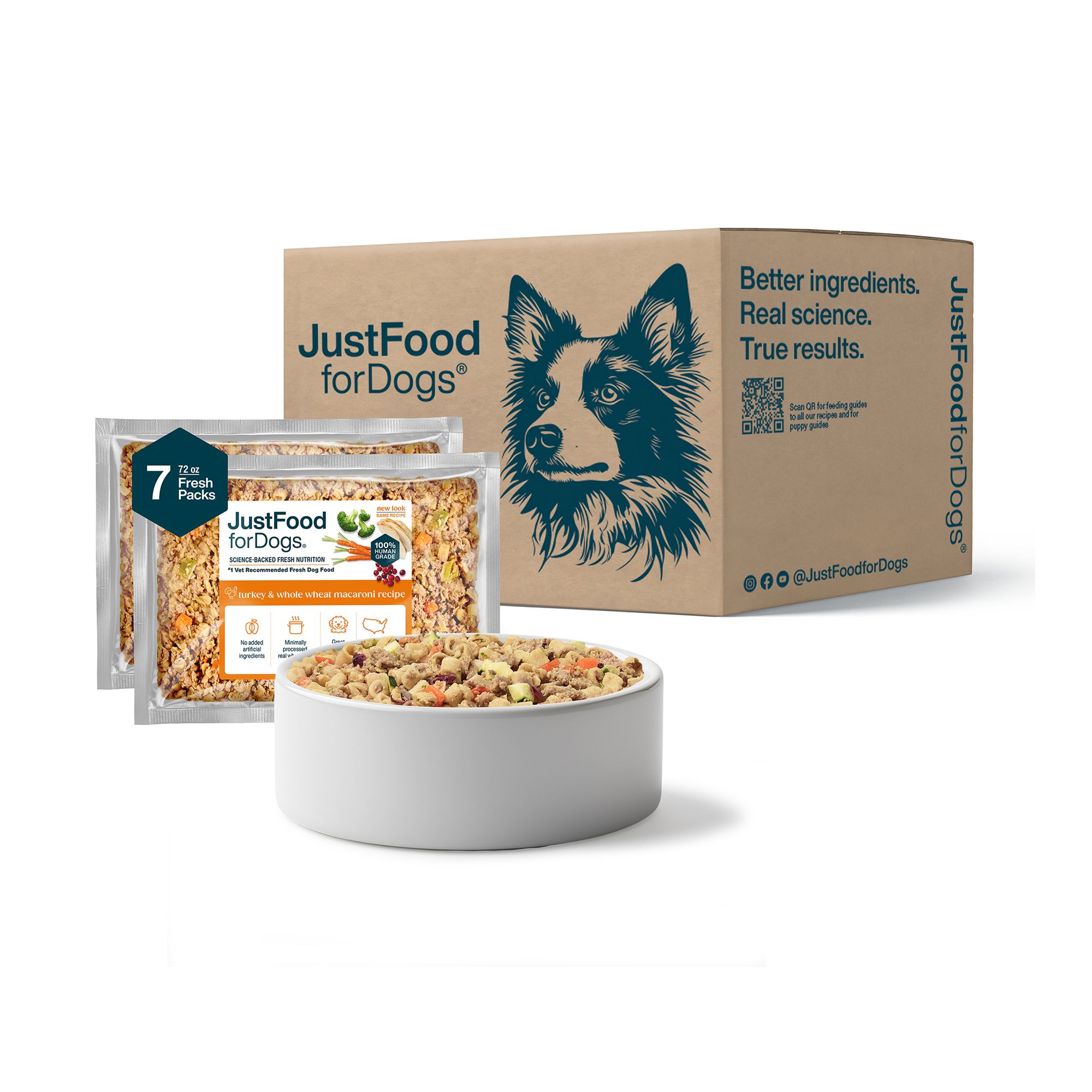 JustFoodForDogs Adult Frozen Dog Food - Turkey & Whole Wheat Macaroni