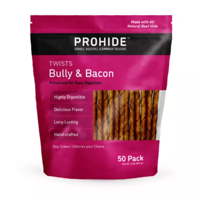 ProHide Aduly Bully Dog Chews - Bacon Twists 50 ct 11 oz - Image 1