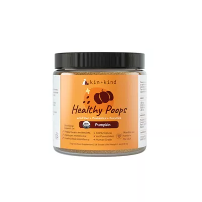 kin+kind Healthy Poops Digestive Supplement for Dog & Cat, Fiber & Prebiotic, Pumpkin, 4 & 8 oz jar - Image 1