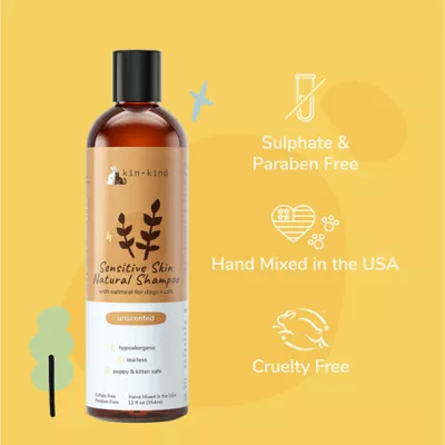 kin + kind Sensitive Skin Natural Shampoo W/ Oatmeal For Cats & Dogs, Hypoallergenic & Unscented - Image 4