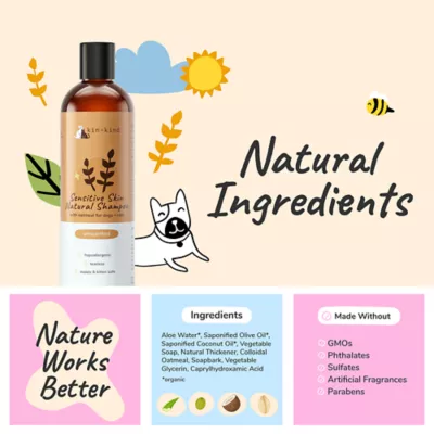 kin + kind Sensitive Skin Natural Shampoo W/ Oatmeal For Cats & Dogs, Hypoallergenic & Unscented - Image 5
